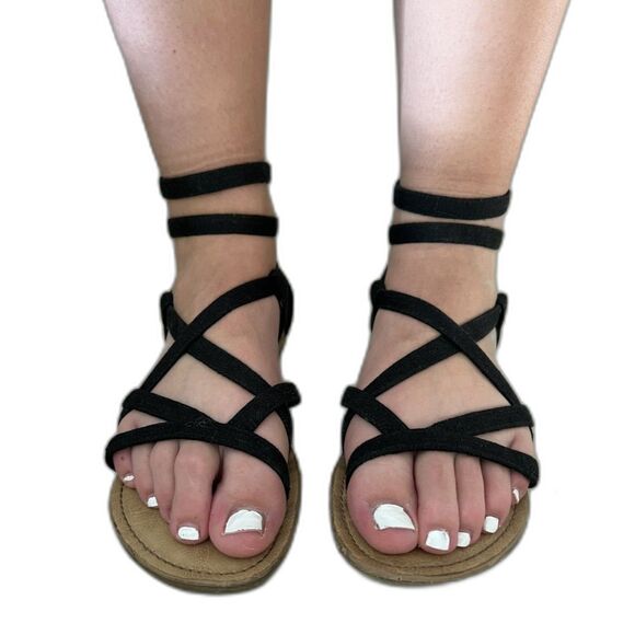 Blowfish Shoes - sz7 Vintage Y2K Womens Black Strappy Sandals Flats Shoes Blowfish Malibu
